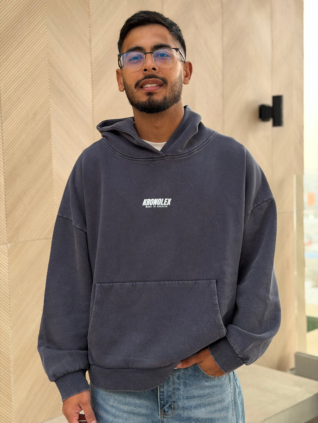 Polerón Boxy Fit Oversize - Acid Wash Azul Marino