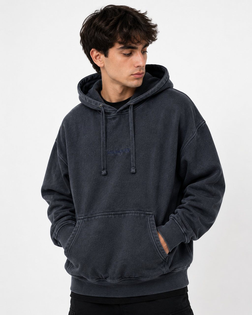 Poleron Canguro Acid Wash - Azul Marino