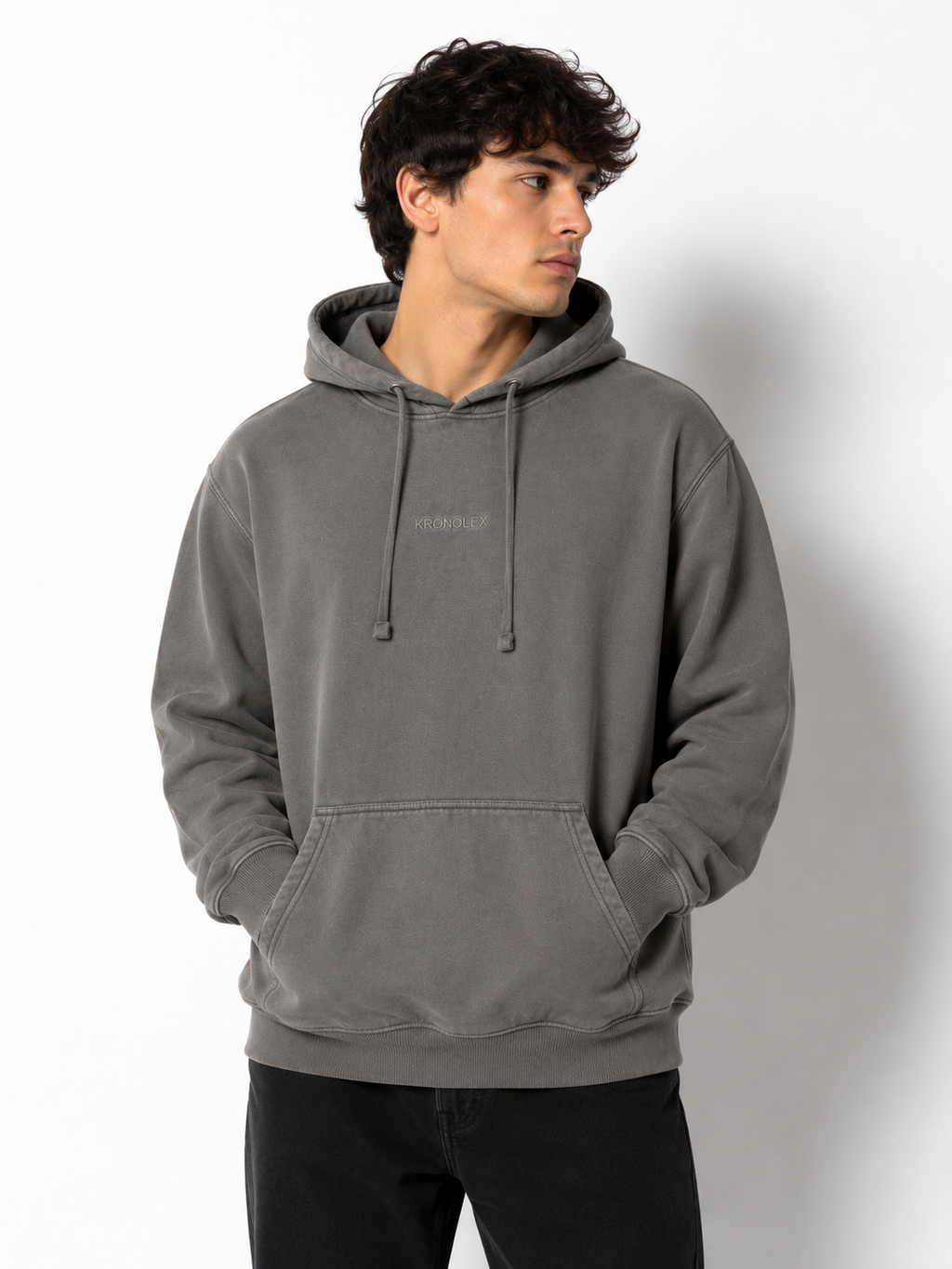 Poleron Canguro Acid Wash - Gris