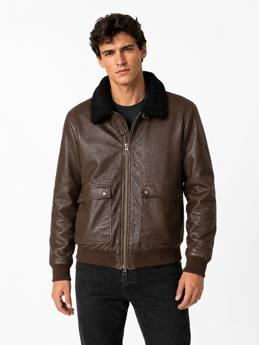 Chaqueta Aviadora Eco Cuero - Café