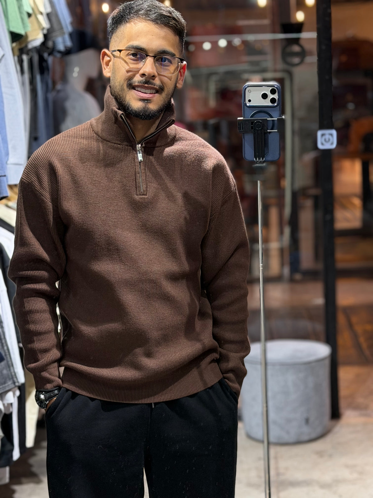 Sweater Quarter Zip - Chocolate