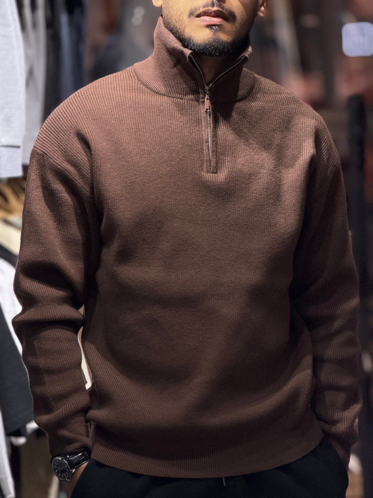 Sweater Quarter Zip - Chocolate