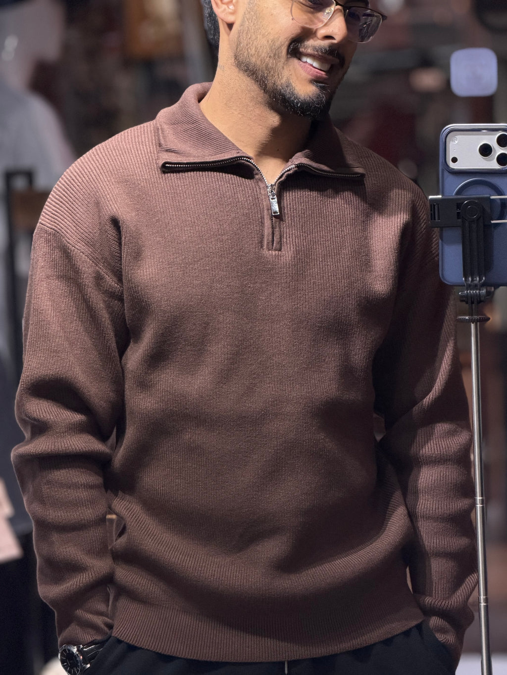 Sweater Quarter Zip - Chocolate