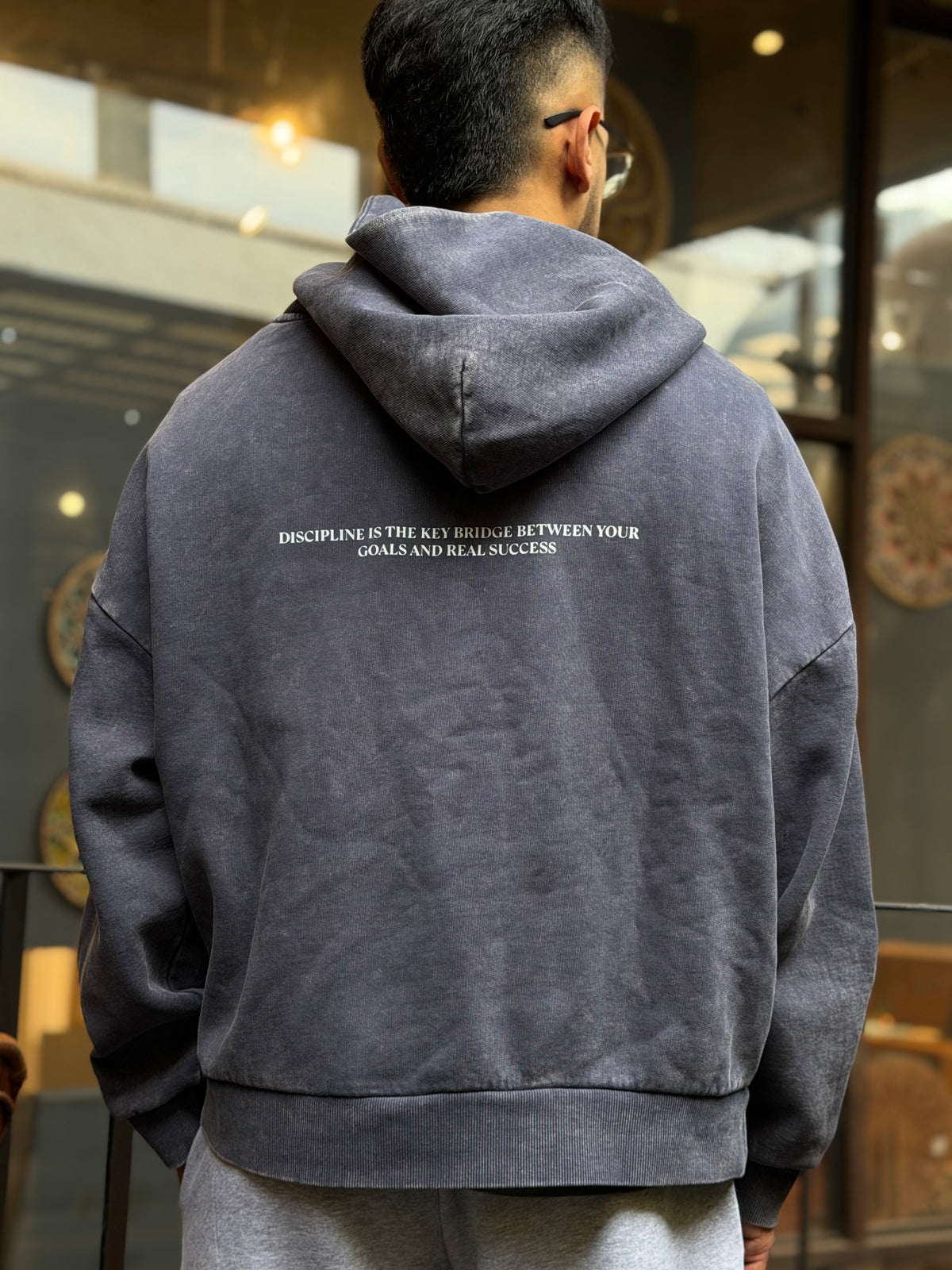 Polerón Boxy Fit Oversize Azul Marino - "DISCIPLINE"